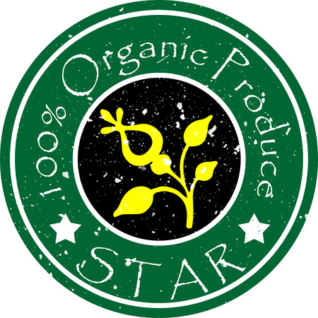Aged rubber stamp text saying the text 100 Organic Produceの写真素材