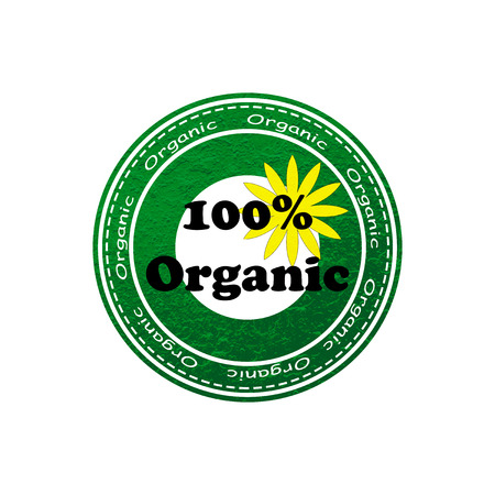 100% Organic Rubber Text Stamp effect with Green and Yellow flowerの写真素材