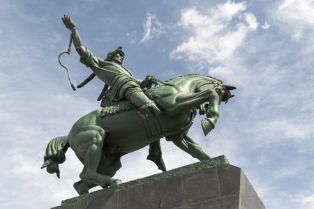 Famous summer shot of  the horse and rider statue of Salavat Yulaev in Ufaの写真素材