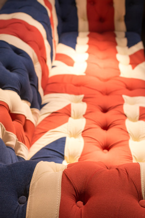 Union Jack Flag style modern cushioned sofaの写真素材