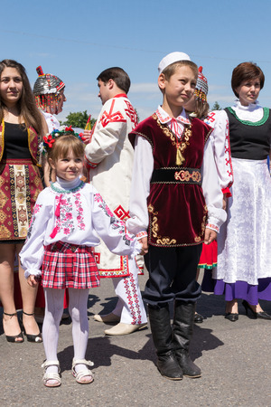 Two children wearing tradtional national Russian Bashkir and Tatar National costumesのeditorial素材