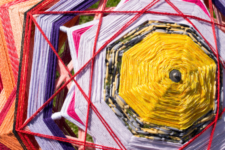 Multicolored fabric forms a geometric shapeの写真素材