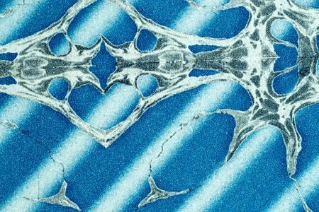 Blue marbling effect on the inside cover of a traditional accounting cash book with visible grain
