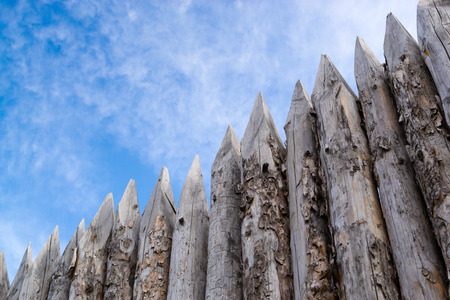 Wooden palisades form a defence barricadeの写真素材
