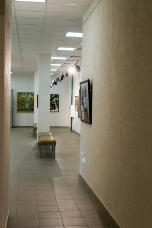  Modern gallery interior for modern art in a public museum in Ufa, Russia, displays many contemporary and classical Russian Artists in November 2015のeditorial素材