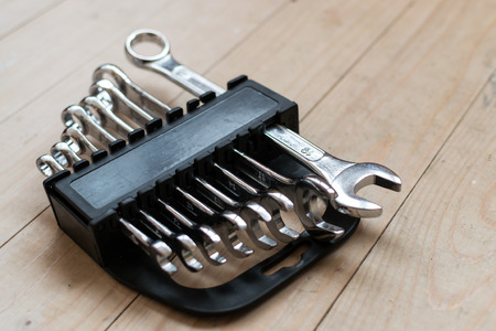 DIY Set of chrome metal home spanners. The wrenches are of various sizes with large copy space area...