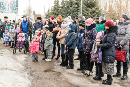 REIFKA - RUSSIA 6TH MARCH 2016 - Members of Public in Reifka in Russia celebrate the Maslenitsa festival marking the end of winter in March 2016.のeditorial素材