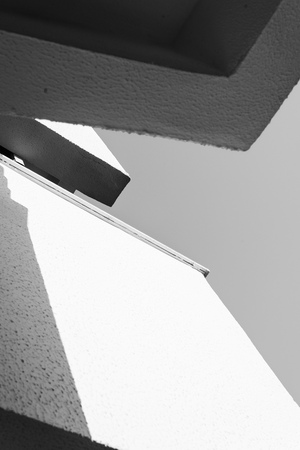 Acute angles form this black and white image of architectural design featuresの写真素材