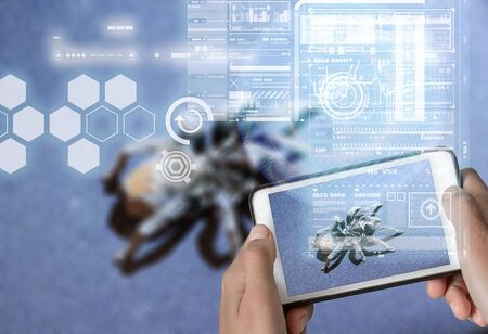 Augmented Reality device using smart technology, mixing virtual and augmentation reality through the application of artificial intelligence and computer AI tech assistance for identifying toxic poisonous animals and insectsの写真素材