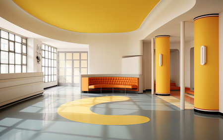 Bauhaus Interior design in minamalist yellow color. Generative AIの素材