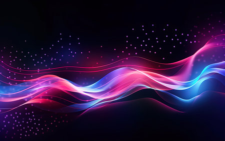 Wavy neon lines in bright light colours. Generative AIの素材