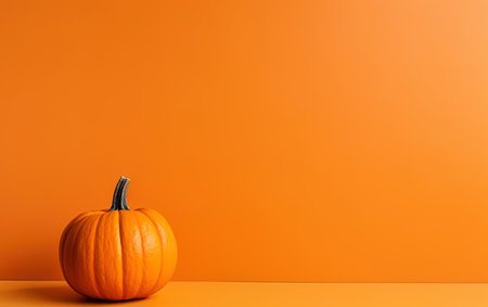 Single pumpkin on orange background. Copyspace area for halloween text and ideas Generative AIの素材