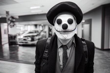 Man in robber mask in black and white. Generative AIの素材