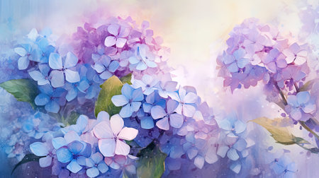 Hydrangea flowers in soft pastel colours impressionist style background. Generative AIの素材