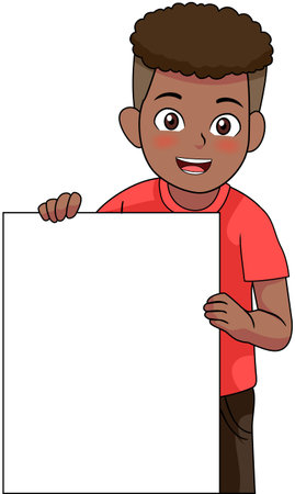a black American kid holding white boardのイラスト素材