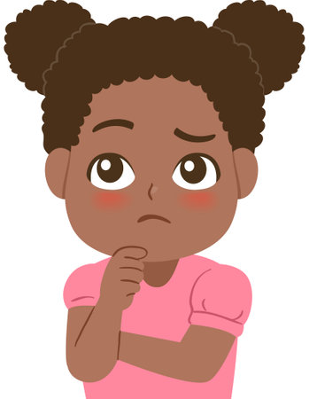 a Illustration of a kid girl thinkingのイラスト素材