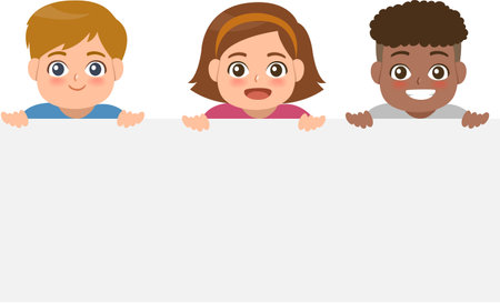 a illustration of kids holding a blank bannerのイラスト素材