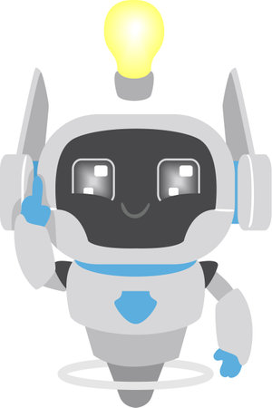 a illustration of a robot mascot thinking of a bright ideaのイラスト素材
