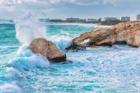 Ayia napa, Lover's bridge in cyprus during a stormの写真素材
