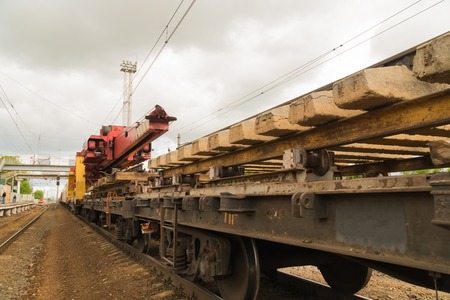 Railway tracklayers ready to lay the rails