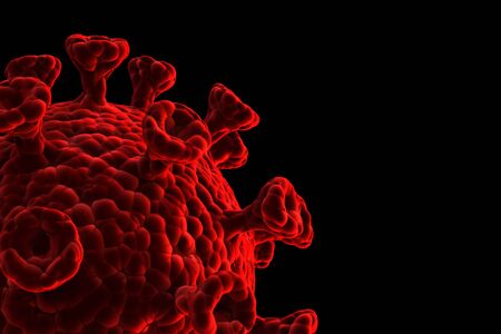 An illustration showing the structure of an epidemic virus. 3D rendering of a coronavirus on a black...