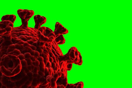 An illustration showing the structure of an epidemic virus. 3D rendering of a coronavirus on a green background.の写真素材