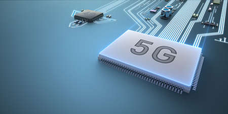 Abstract illustration of 5g and 4g processors competing with each other.の写真素材