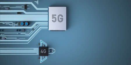 Abstract illustration of 5g and 4g processors competing with each other.の写真素材