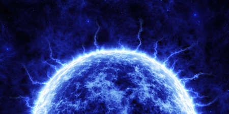 Blue star and sprite branches on the background of the starry space. Abstract illustration.の写真素材