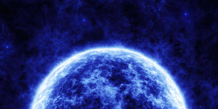 A blue star on the background of starry space. 3d illustration.の写真素材