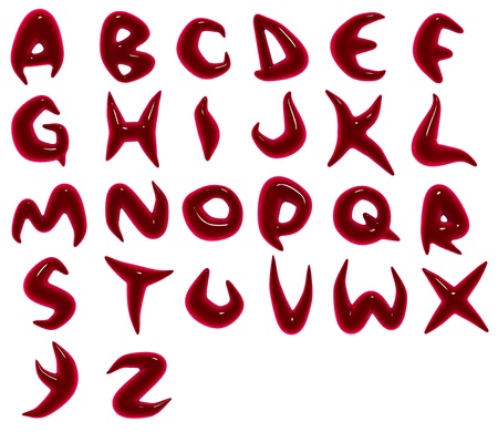 3d render of blood red alphabet fontsの写真素材