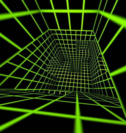 futuristic green on black 3d render tiled labyrinthの写真素材