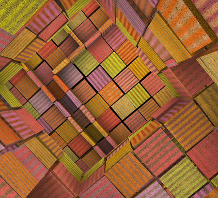 3d fragmented tiled mosaic labyrinth in multiple color