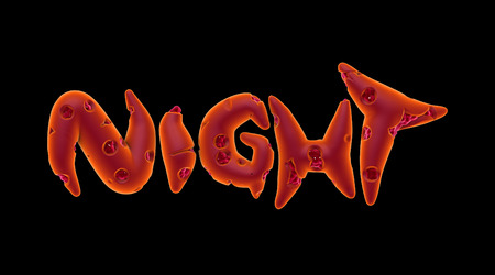 3d orange pink creepy night word on black の写真素材