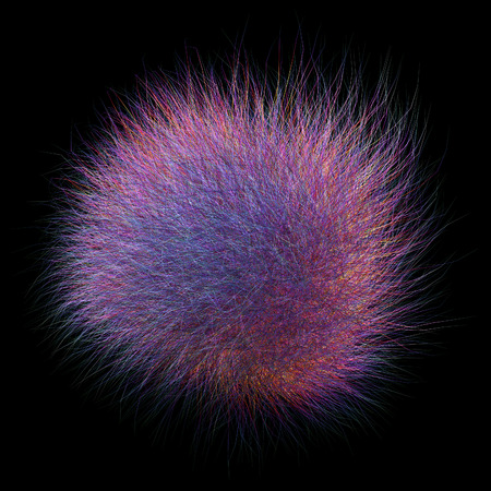 3d pink purple hairball on blackの写真素材