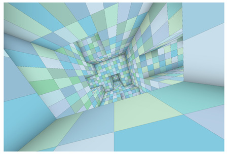 3d futuristic labyrinth green blue shaded vector interior illustrationのイラスト素材