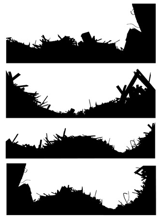 silhouette set of a demolition site industrial skylineのイラスト素材