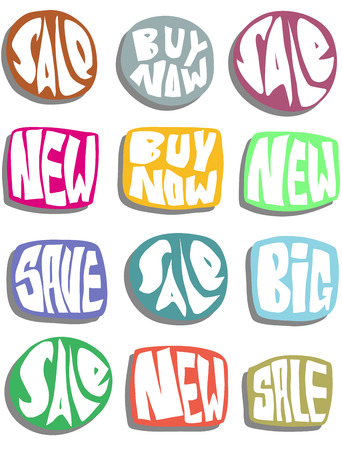 sale slogan button in multiple color over white with shadowのイラスト素材