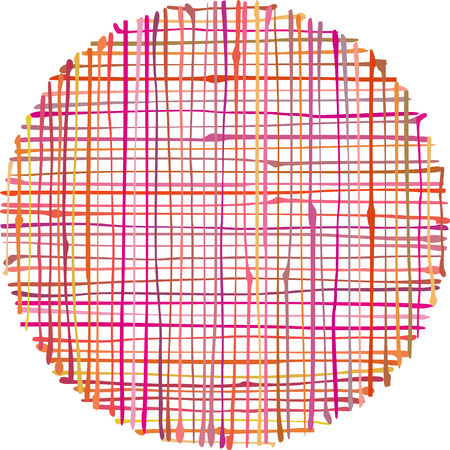 circular hand-drawn liquid pink orange stripe grid pattern over whiteのイラスト素材
