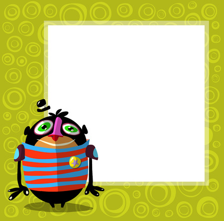 funny creature character with hat in front of poster for textのイラスト素材