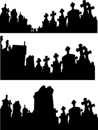 collection of graveyard silhouettes in black over whiteのイラスト素材