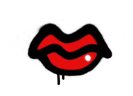 graffiti sprayed red lips with gloss over whiteのイラスト素材