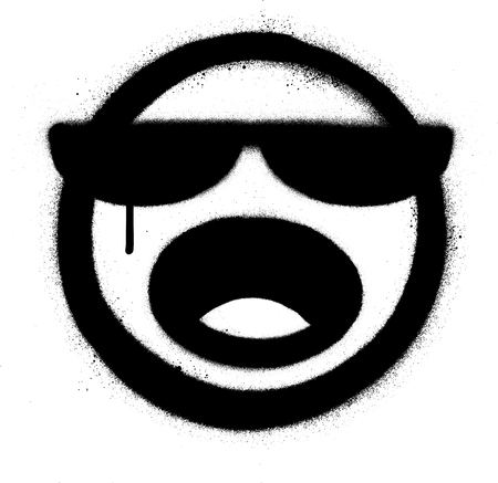 graffiti yelling emoticon with sunglasses in black over whiteのイラスト素材