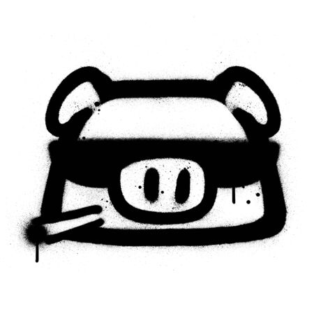 graffiti cool pig icon sprayed in black over whiteのイラスト素材