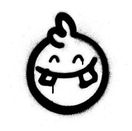 graffiti happy cheerful  icon sprayed in black over whiteのイラスト素材