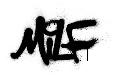 graffiti milf abbreviation sprayed in black over whiteのイラスト素材
