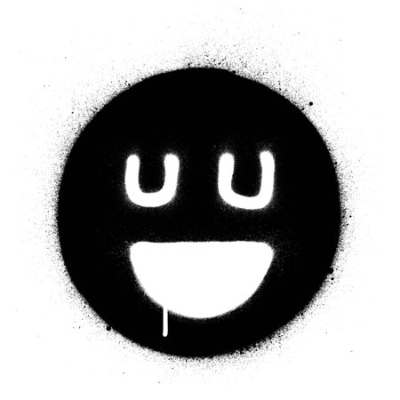 graffiti smiling happy icon sprayed in black over whiteのイラスト素材