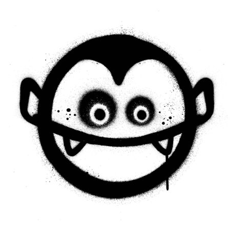 graffiti crazy vampire icon sprayed in black over whiteのイラスト素材