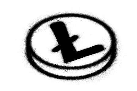 graffiti litecoin coin in black over whiteの写真素材