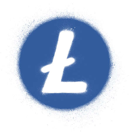 graffiti white litecoin icon sprayed in blue circleの写真素材